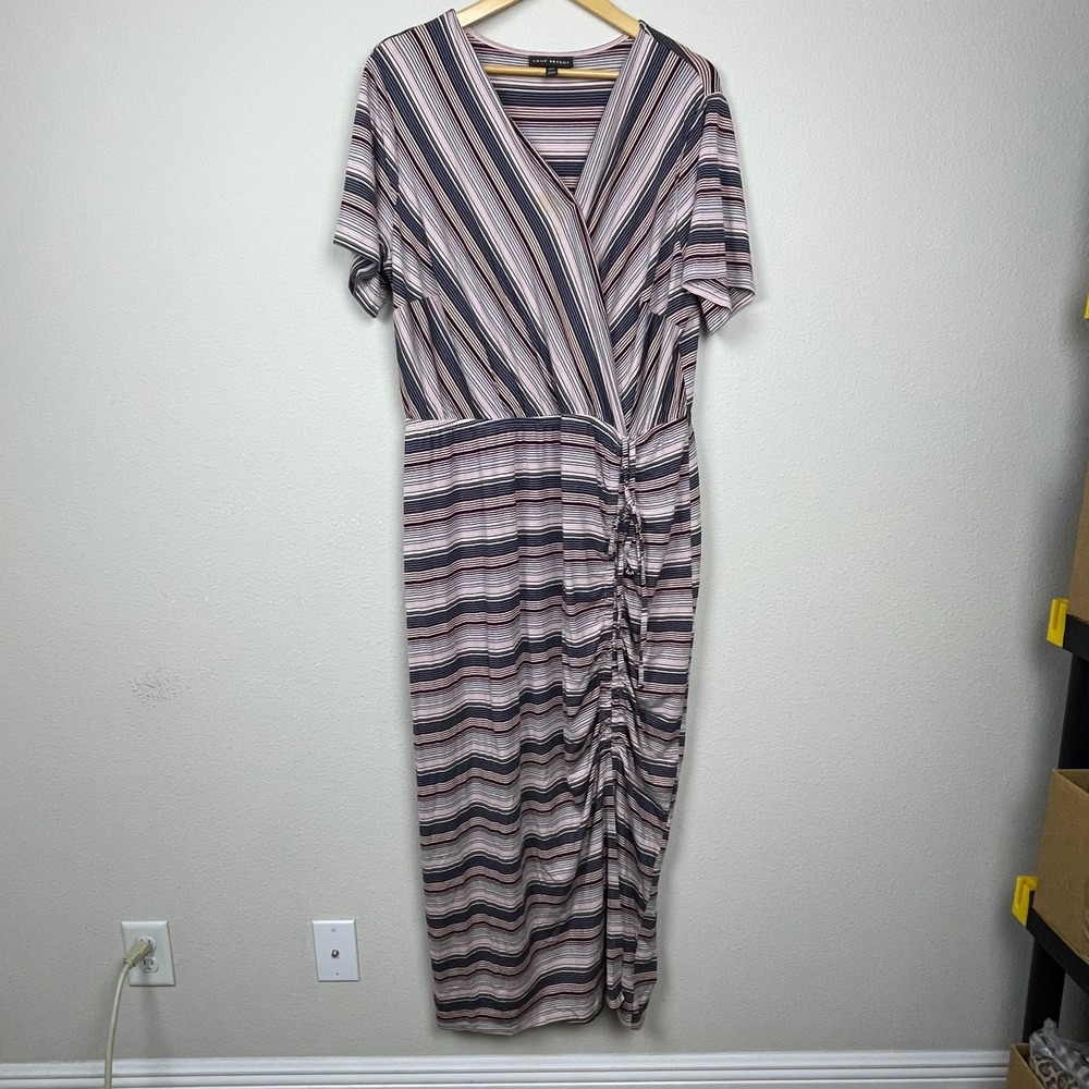 Lane Bryant Surplice Maxi‎ Dress Women's Sz 18/20 Striped Jersey Casual Ruched